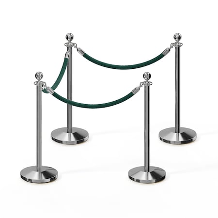Stanchion Post And Rope Kit Pol.Steel, 4 Ball Top3 Green Rope